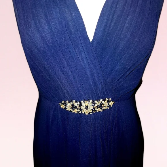 Eliza J Navy Blue Embellished High/Low Chiffon Dress - Picture 3 of 8
